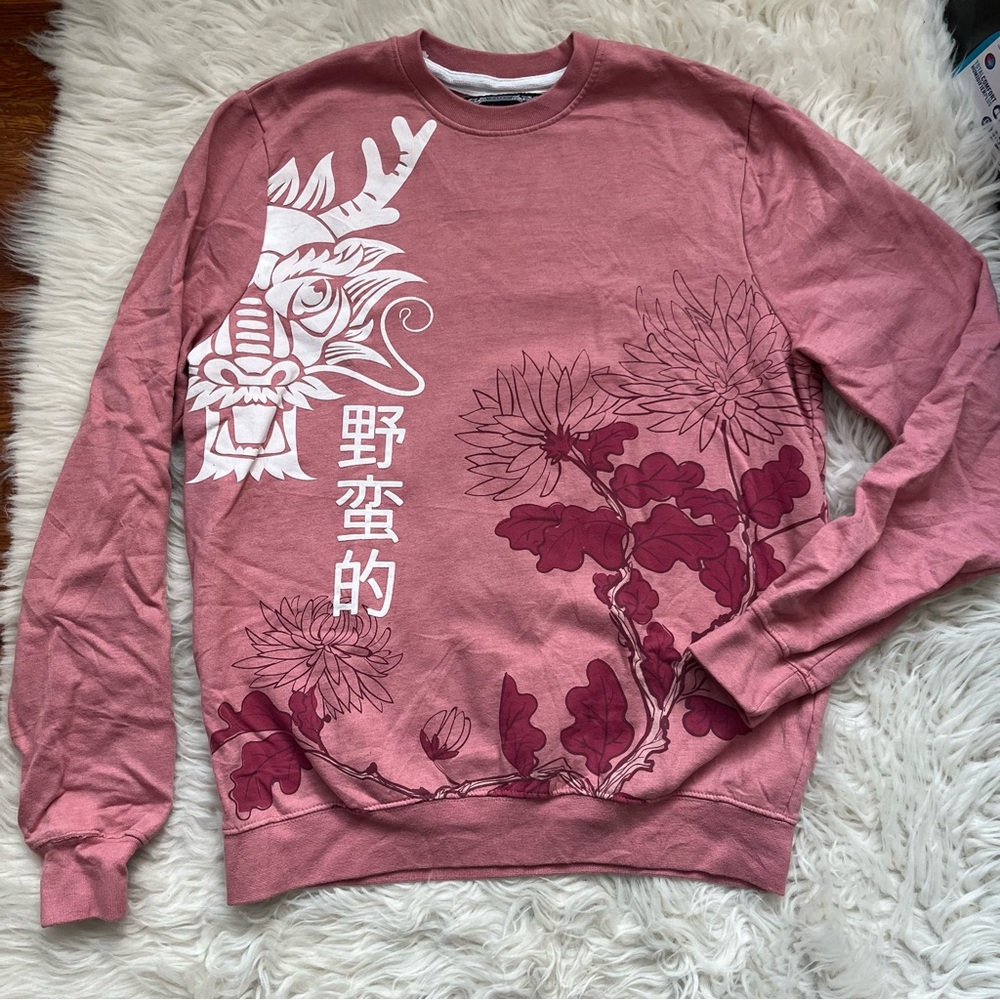 Blind Rooster Asian Ruthless Dragon Sweatshirt Motif Rose Size Medium